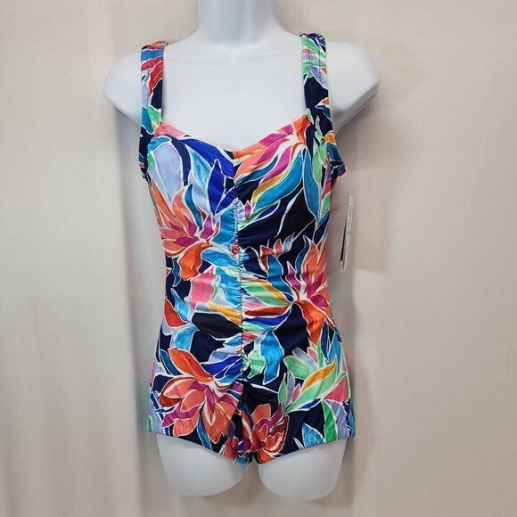 Maxine Of Hollywood Size 8 Womens Jungle Vines Multicolor Tropical Swimsuit - Picture 1 of 7